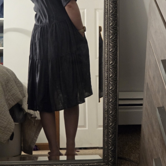 100% LINEN Elegant Gray Women's Dress - Picture 11 of 12